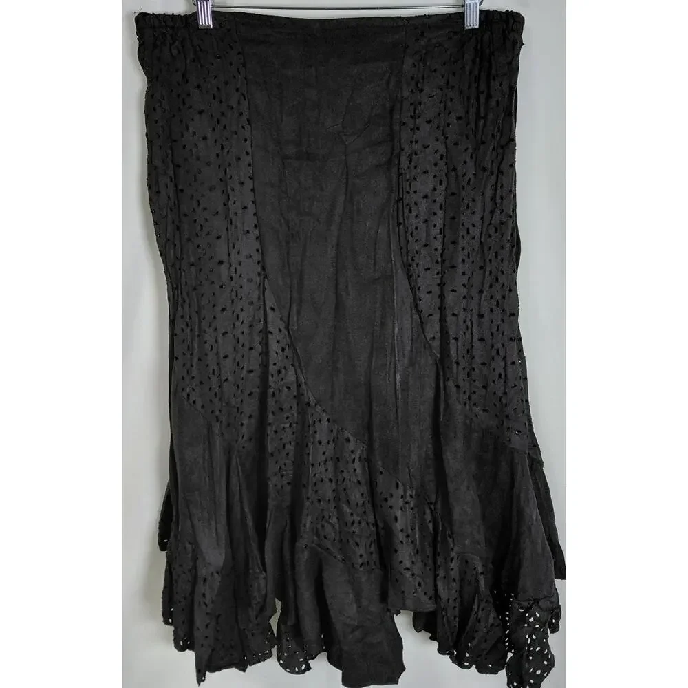 Pretty Angel Silk Blend Black Asymmetric Casual Skirt Women Size L